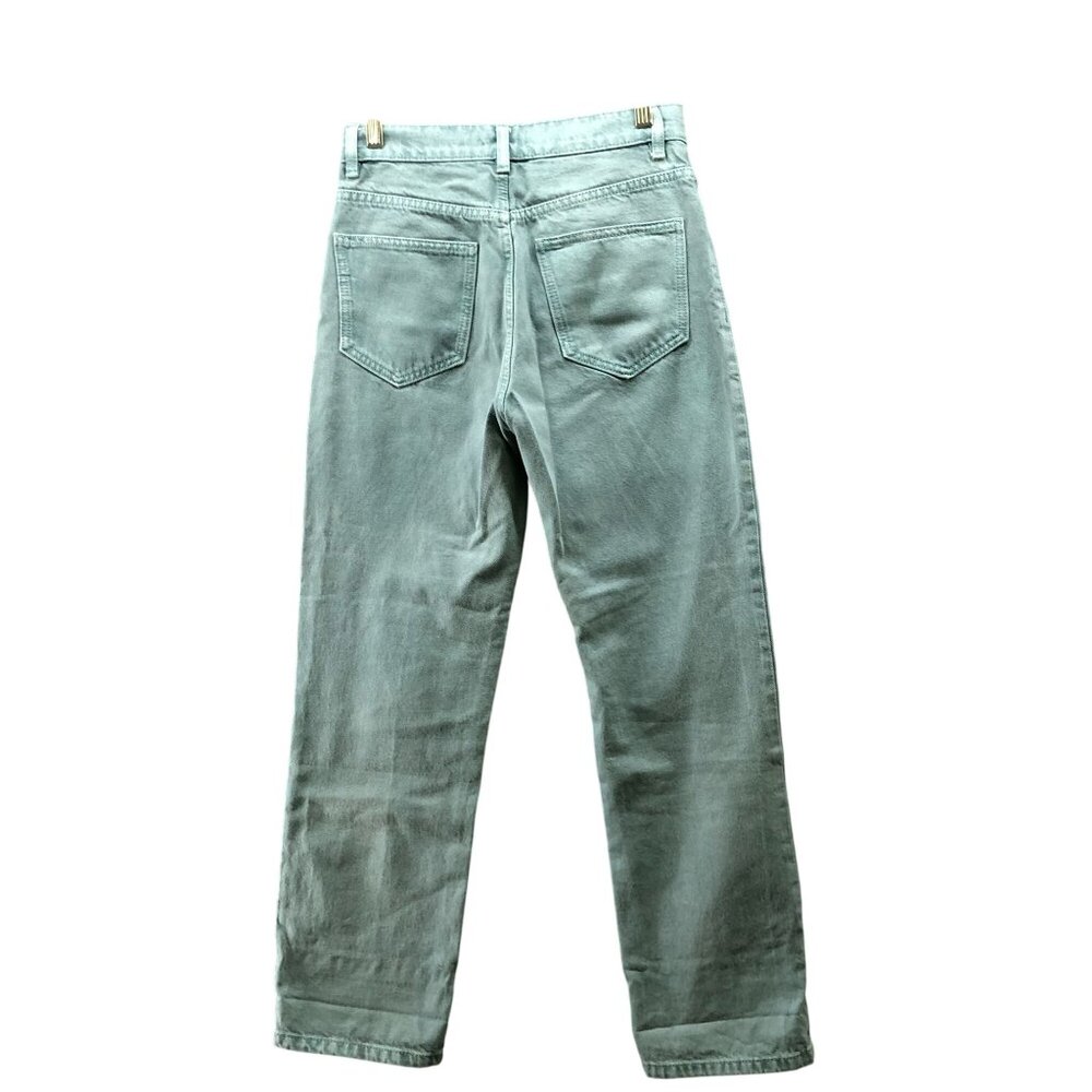 Zara High Waisted Straight‎ Leg Jean Womens 4 Sage Green Button Fly Cotton - Picture 2 of 11